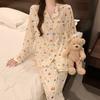 Butter Bear Pajamas Women'S Spring And Autumn Long-Sleeved Trousers Cute Print Student Dormitory Simple Suit Loungewear
