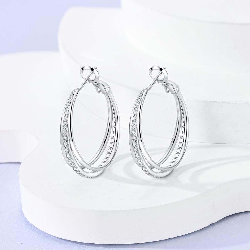 Woman Earring 925 Silver Hoop Earring Round Shape Pendientes Exquisite Jewelry