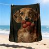 1pc Dachshund Strawberry Outdoor Soft Polyester Flannel Throw Blanket Versatile for All Seasons , Soft , Cozy , Warm All Season Quilted Throw ,
