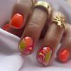 Short Vibrant Orange Summer Bright Colorful Flower Nail Art
