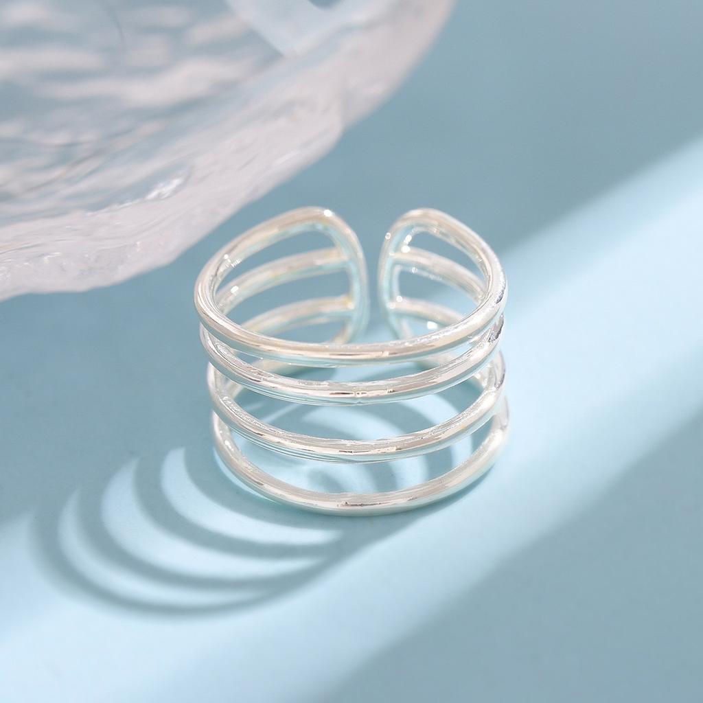 925 Sterling Silver Rings For Women Geometric Fine Jewelry Finger Adjustable Simple Blue Stone Leaf Ring For Party Birthday Gift