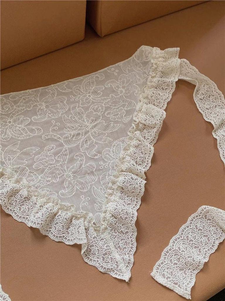 Retro Lace Trim Layered Midi Skirt for Women - Summer 2025 Sweet Style with Butt Cover Panel and Triangle Scarf