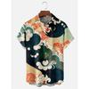 Stile Giapponese Stampa Onda Ukiyo-e Camicie a Maniche Corte con Bottoni Uomo Donna Abbigliamento Moda Estiva Top