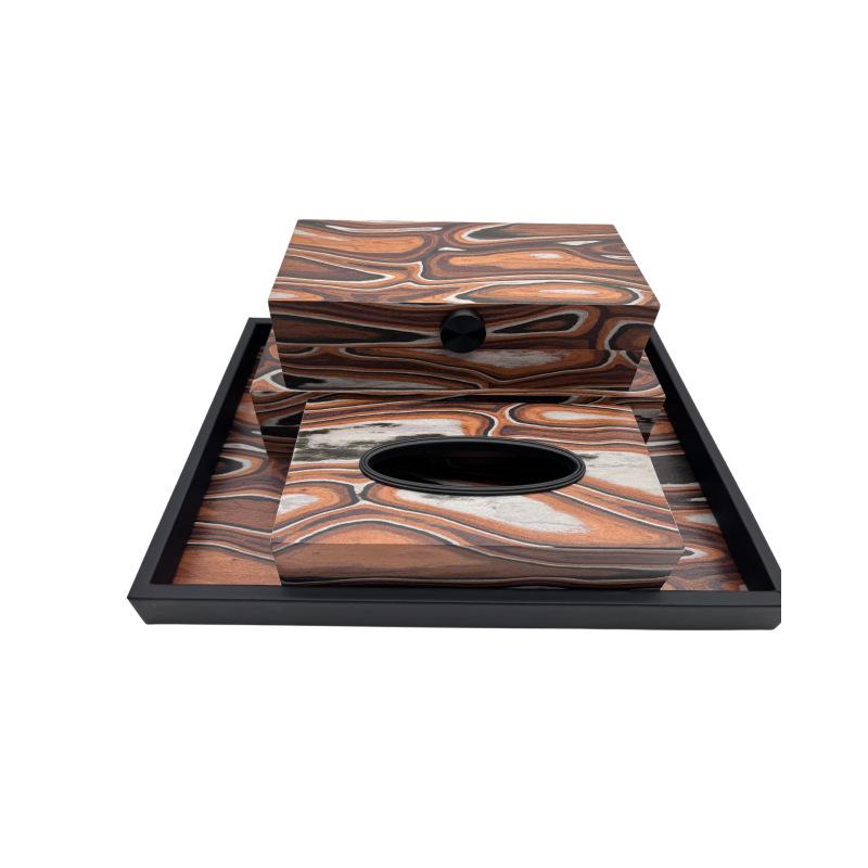 Modern Wooden Grain Ornament Storage Box - Decorative Display and Soft Furnishings for Home Decor.