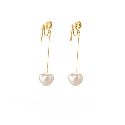 Imitation Pearl Love Long Pendant Earrings Fashion Luxury Mosquito Coil Ear Clip Without Ear Holes