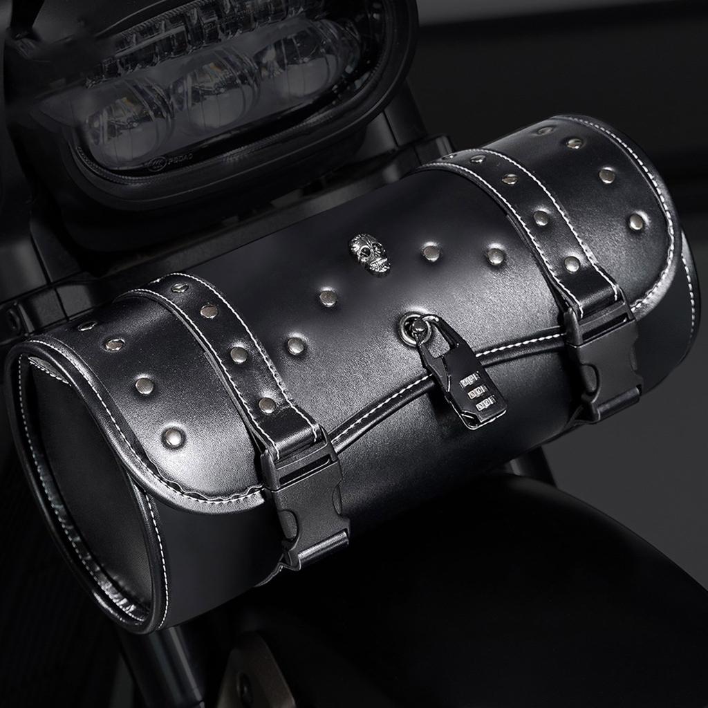 Motorcycle Fork Bag PU Leather Universal Tool Bag Waterproof Handlebar Saddlebag for Riders Daily Commute