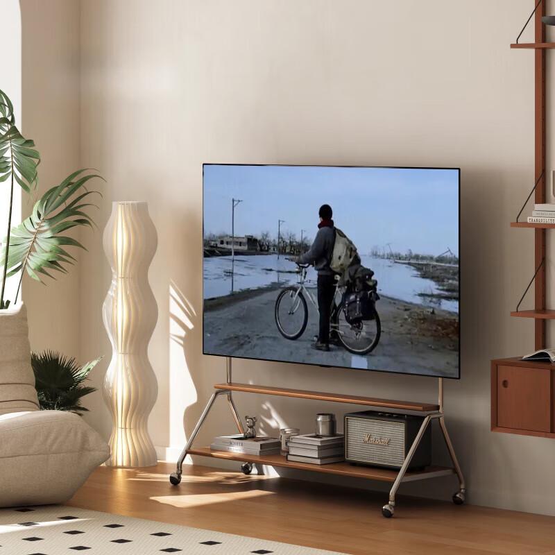 Solid Wood Mobile TV Floor Stand with Wheels