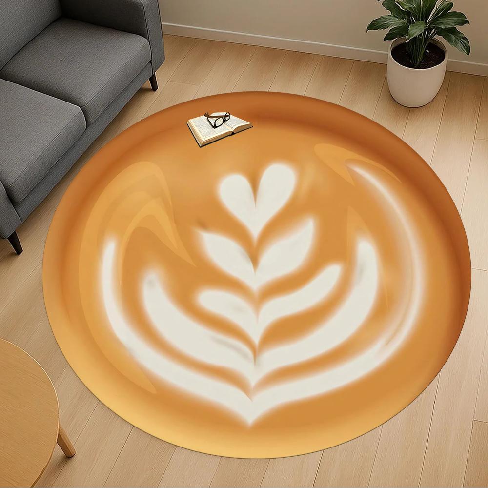1pc Coffee Latte Art Round Chair Mat Area Rug - Non-Slip, Floor Mat for Office, Bedroom, and Indoor Decor C1118138