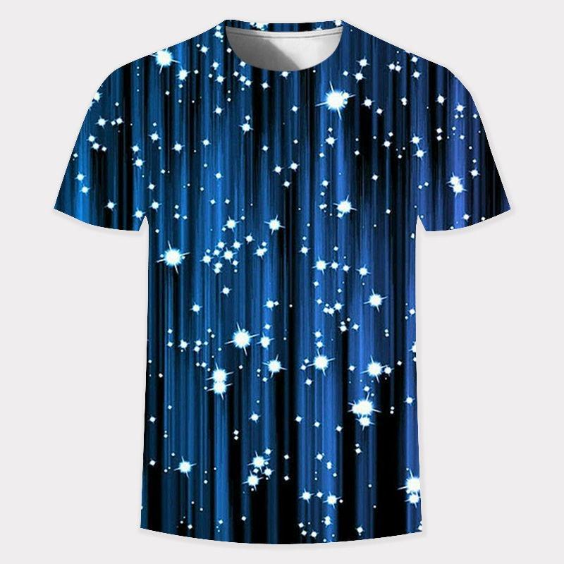 Verano Nuevo 3D Dorado Moda Digital Harajuku Estampado Manga Corta Cuello Redondo Masculino Casual Personalidad Hip Hop Calle Camiseta Tops
