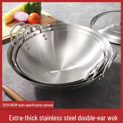 GOWKE 304 Edelstahl Wok mit zwei Griffen, 55cm