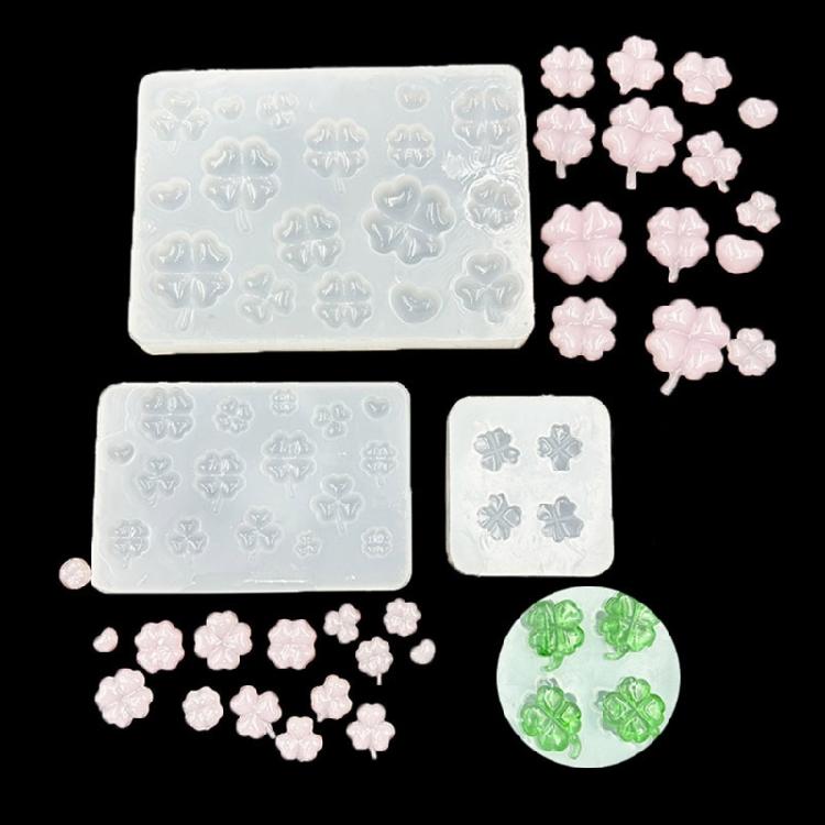 Food Grade Silicone 4-Leaf Grass Silicone Pendant Mold For Epoxy Resin Crafts Hair Pins Decorations Quick Cleaning