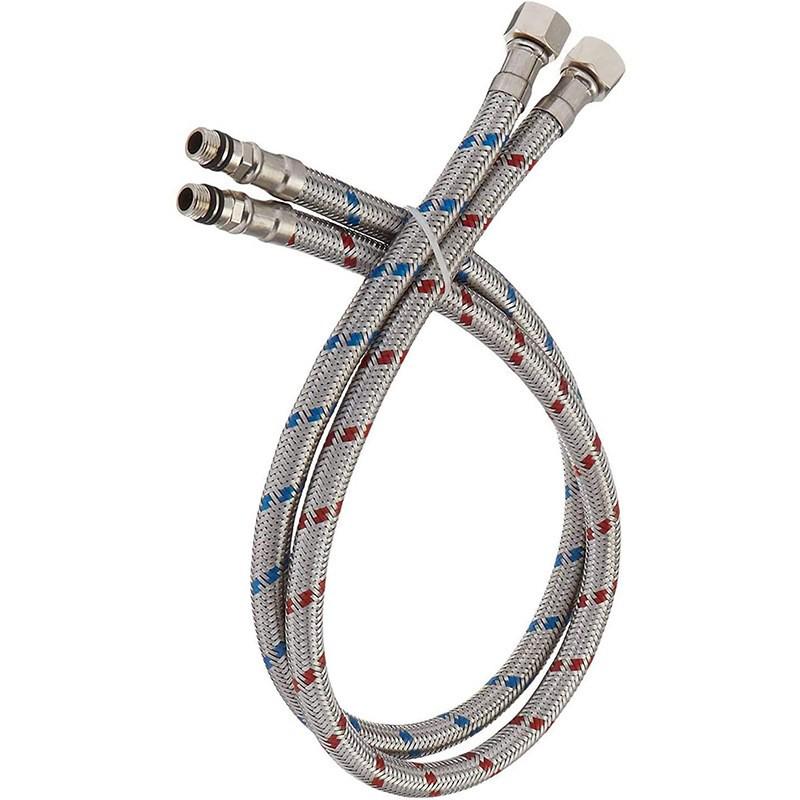 Tubo Flessibile per Rubinetto da 60 cm per Acqua Calda e Fredda, Rosso/Blu, US 9/16, Cina 1/2, Europa 3/8