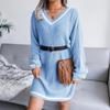 Women Fall Winter V Neck Long Sleeve Solid Color Sweater All Match Knit Dresses