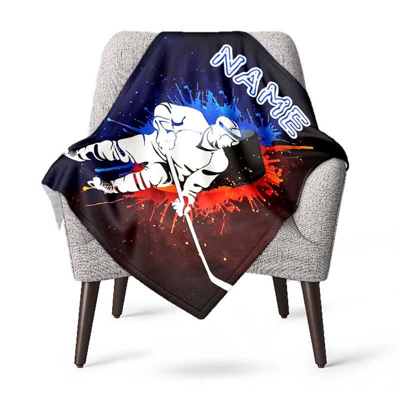 Custom Ice Hockey Fleece Blanket Personalized Name Sports Throw All Season Soft Warm Bedding for Kids Adults Home Decor Gift