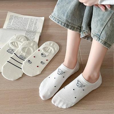 Sock Slippers Women Cotton Thin Breathable Summer Invisible No Show Socks Silicone Non-slip Girls Kawaii Cartoon Low Cut Socks