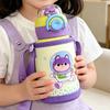 Cartoon leather cup cover bouncing 111 stainless steel thermos cup kindergarten baby drinking cup double cover straw cup