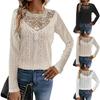 Women's Fashion Solid Color Lace Splicing Casual Hollowed Out Long-sleeved T-shirt