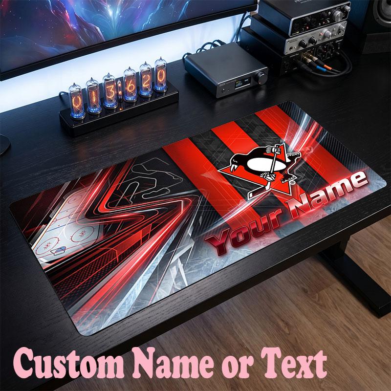 Pittsburgh Penguins Customized Name Text Mouse Pad, Large Desk Mouse Mat Personalized Home Office Present