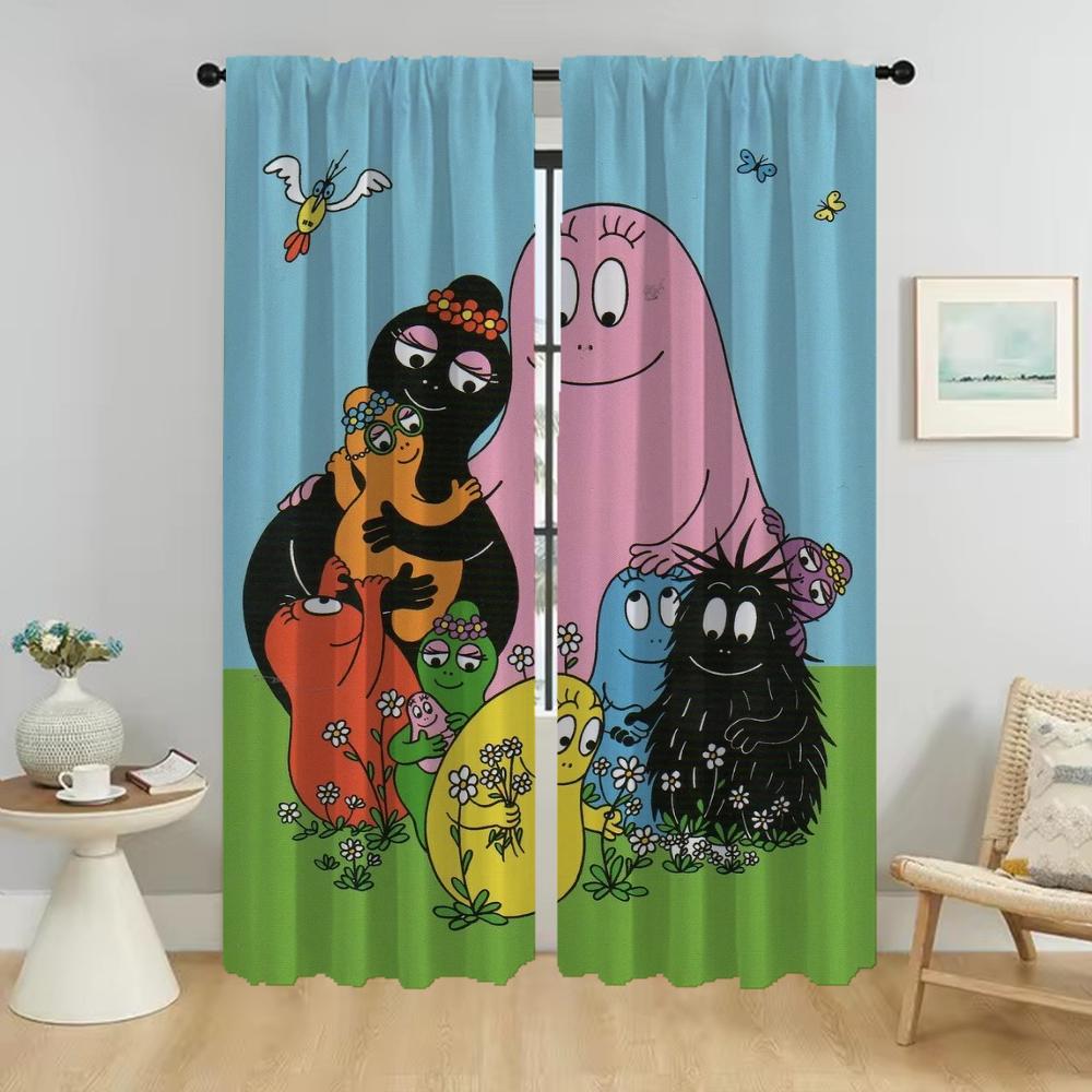 Set Of 2 Les Barbapapas Curtains Living Room Curtain Kitchen Partition Tulle Bedroom Halloween Decoration Child For Sitting Made Polyester