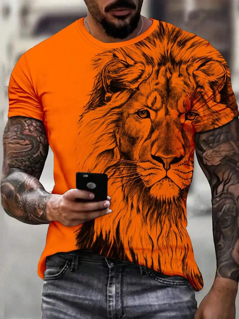 Tiger Men's T-shirt Short-sleeved Summer Outdoor Casual Tops Animal Print Pattern Large Size Loose Men's Fashion Clothing