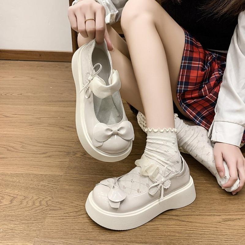 College Style Bow Small Leather Shoes Women's Spring New Velcro Mary Jane Shoes with JK