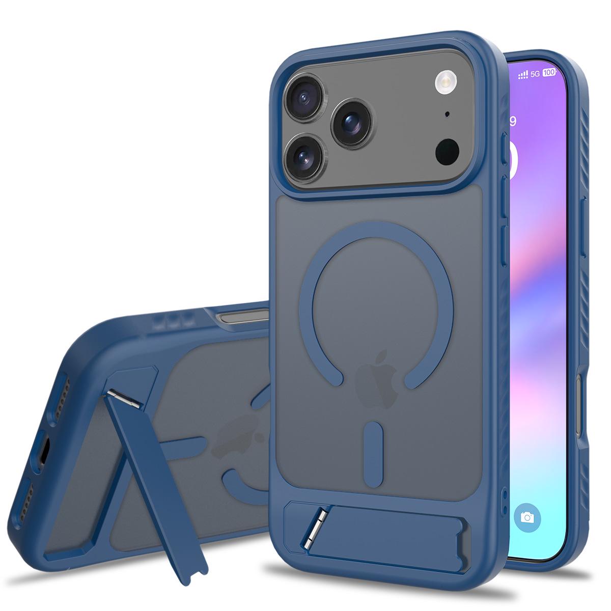 iPhone 17 Pro Max Magnetic Frosted Transparent Stand Case iPhone 12/12 Pro Short Magnetic синий