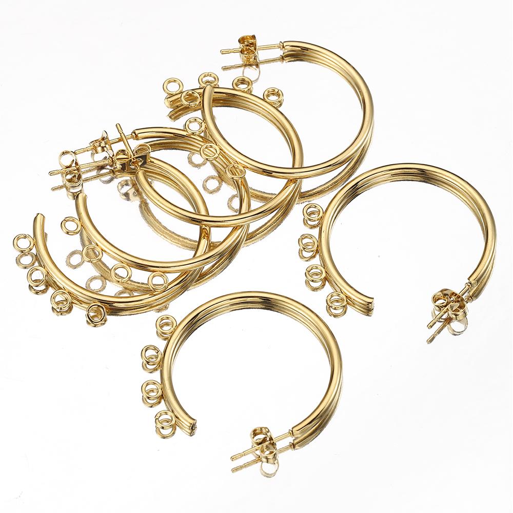 10pcs Stainless Steel Porous Gold Plated C Shape Huggie Earring Posts Anti-allergy Ear Studs Earrings for Jewelry Making DIY
