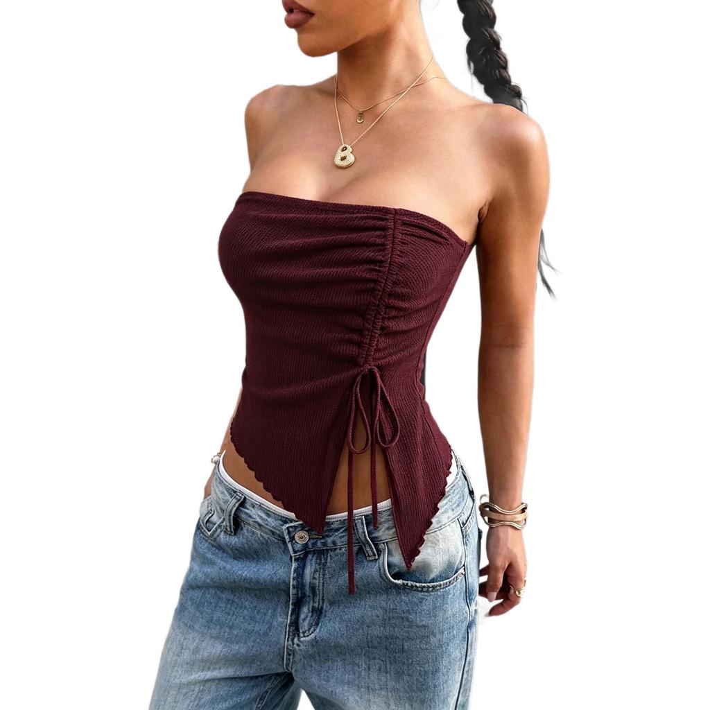 European and American tube tops, drawstring vests, women's side laces, waist and thin irregular wavy edge tops