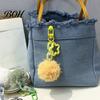 Bag Decorative Accessories Plush Ball Keychain, Fluffy Pompom Pendant with Hollow Star, Backpack Star Chain Purse Accessories, Gift for Women