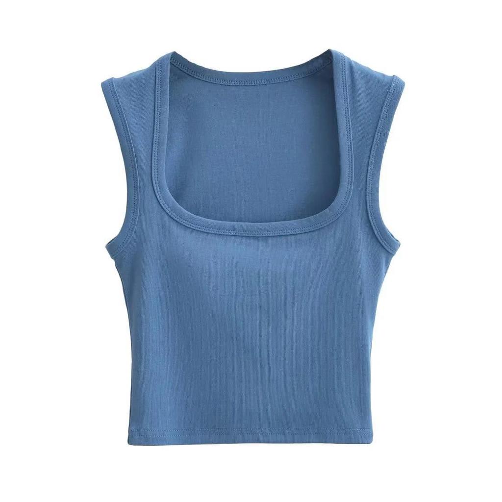 Crop top fără mâneci, sexy, slim-fit, cu gât pătrat, pentru femei