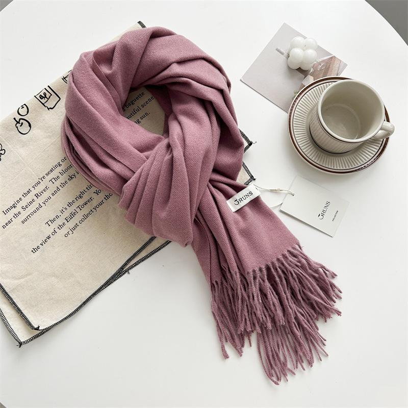 Kašmírový šátek na ruku, podzimní a zimní, jednobarevný, dámský, tlustý střapec, jednoduchý a všestranný, měkký a teplý, imitace kašmíru