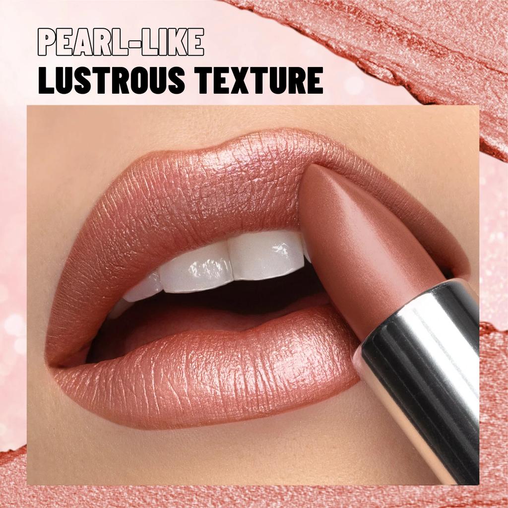 Pearlescent Lipstick Long Lasting Waterproof Pink Rosey Metallic Diamond Lip Stick Create Silky Charming Plump Bold Lip Makeup