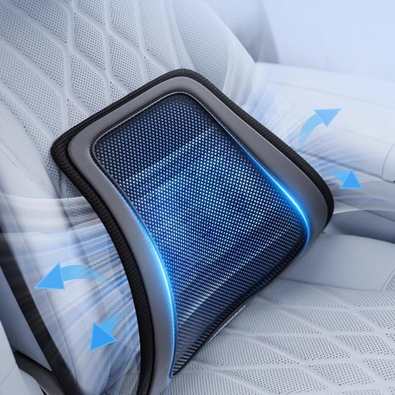 Mesh Car Lumbar Support Pad with Fan Function, Ergonomic Vehicle Seat Back Support Cushion for Daily Driving Comfort