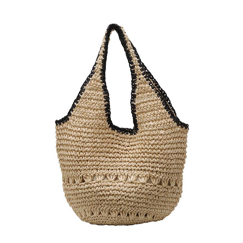 Straw Bag Shoulder Woven Bag Women's Handwoven Bag Casual Versatile Large Capacity Lazy Beach Bag