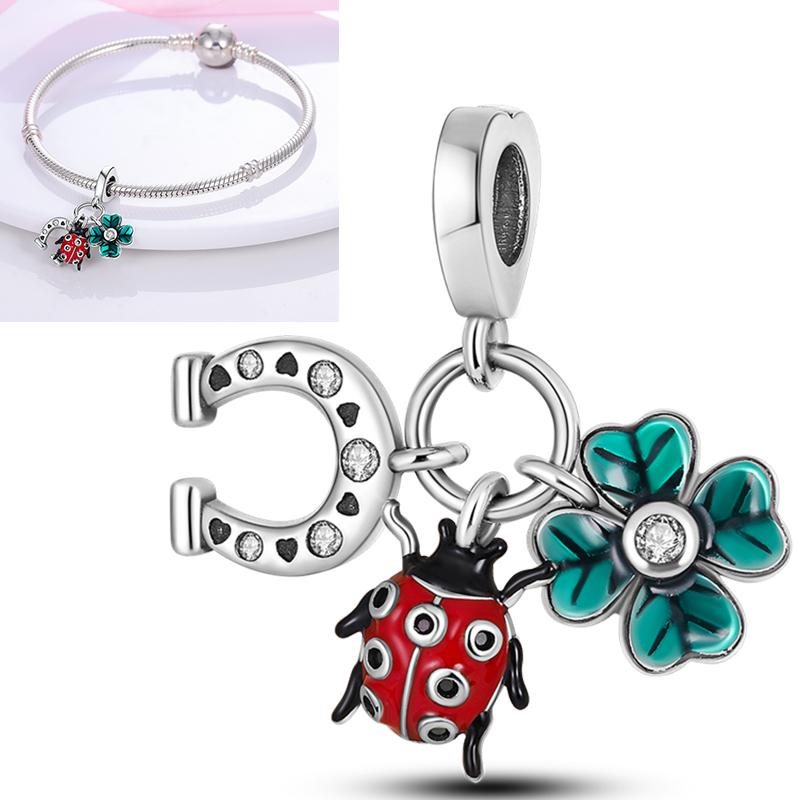 Neuer 925er Silber Kaktus Kleeblatt Anhänger Frühlingsgrüne Serie Perlenanhänger Für Original Perlenarmband DIY Schmuck