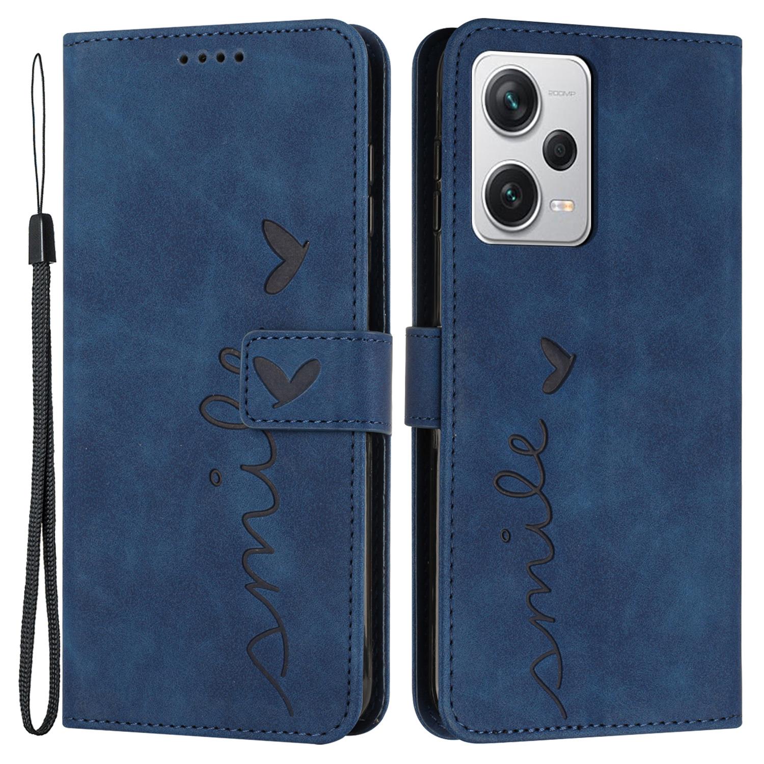 

For Xiaomi Redmi Note 12 Pro 5G/Note 12 Pro Speed 5G/Poco X5 Pro 5G Phone Cover Imprinted Heart Shape Stand Wallet Phone Leather Case with Strap Sapphire