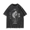 Vintage Washed T Shirt Anime Baki The Grappler Tshirt Hanma Yujiro Gym Short Sleeve Tshirts Oversized Cotton Casual Tee Shirt