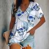 Women's Short-Sleeved T-Shirt V-Neck 3d Printed Skull Pattern Oversized Women's Top Y2K Style Summer Casual T-Shirt