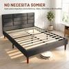 Upholstered Bed, 140 x 200 cm, Padded Mesh Headboard, Under-Storage, Grey Slats