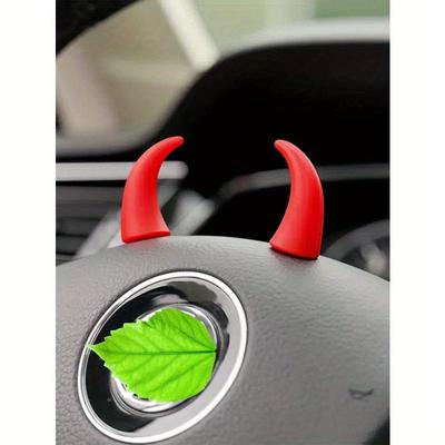 Kreativer und humorvoller Auto-Mittelkonsolen-Bildschirm, kleines Hupen-Lenkrad, Teufelshorn, niedliches Auto-Dekorationsornament