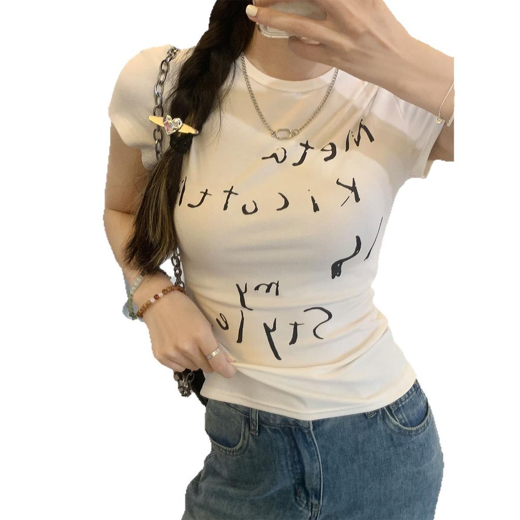 Internet Celebrities Popular Letter Short-sleeved T-shirt Women, Summer New Slim and Thin Printed Top