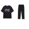 Hand-Painted Logo Letter Print Comfortable Short Sleeve Breathable Elastic Waist Straight Leg Pants Casual Sports Suit AHSU745-1+AYKT413-1