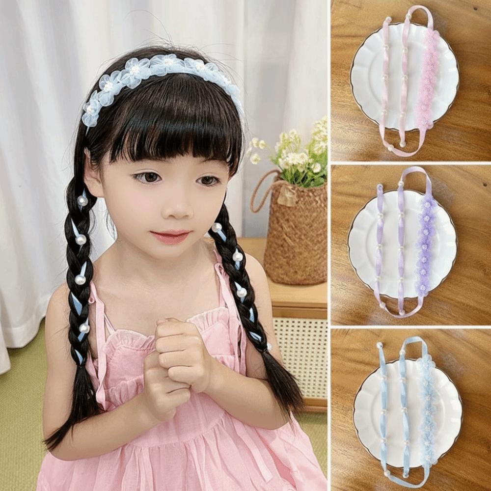 Sweet Design Fairy Braided Headband Tulle Flower Imitation Pearl Headband Floral Headband  Pageant
