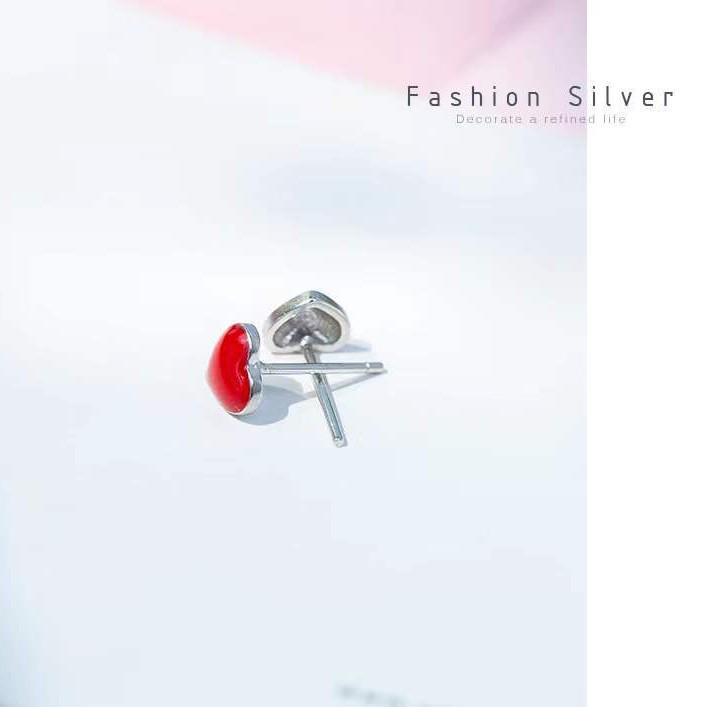 Beixi S925 Sterling Silver Red Heart Stud Earrings - Trendy, Elegant Jewelry for Women