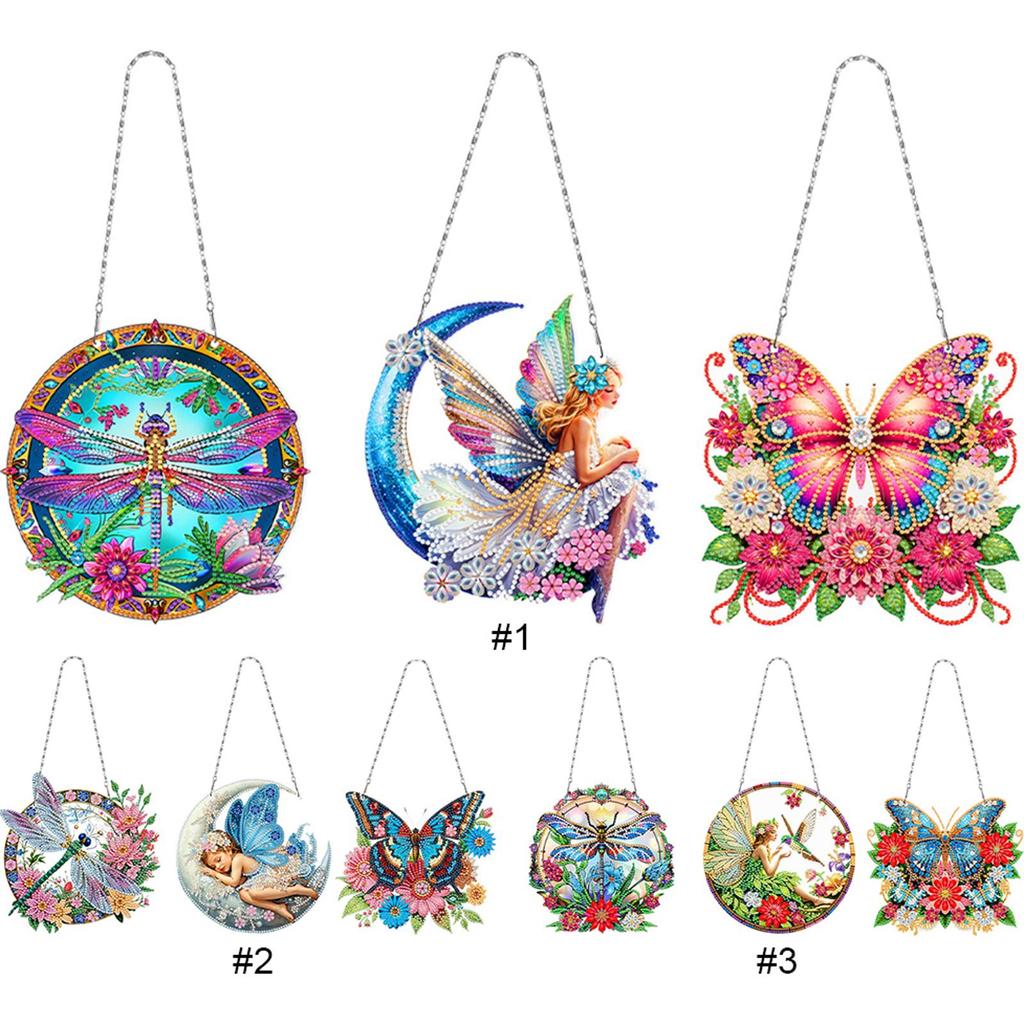 3pcs 2D/Flat DIY Special Shape Hanging Diamond Art Kits Rhinestone Diamond Art Window Pendants Wall Decor for Home & Windows