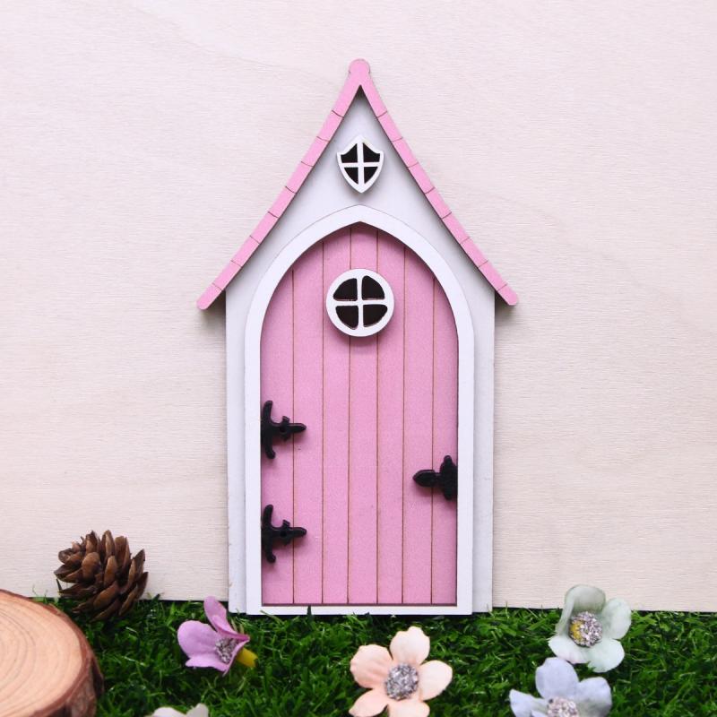 Dollhouse Mini Wooden Fairy Tale Door Dollhouse Gnome Door Model Miniature Garden Scene DIY Furniture Decoration Accessories