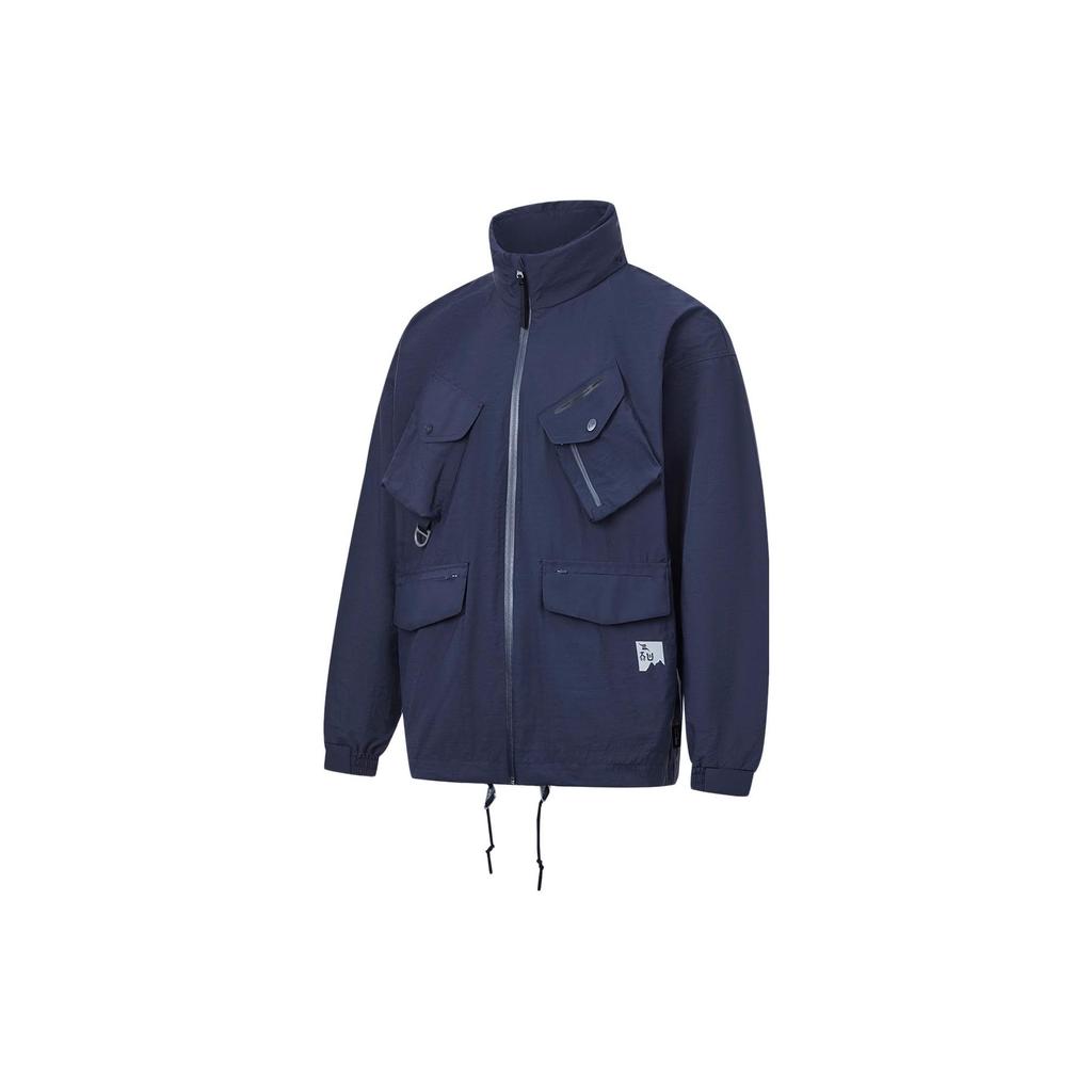 Li Ning Solid Color Loose Multi-Pocket Work Jacket Men Jackets Ink-Blue AJDT539-4