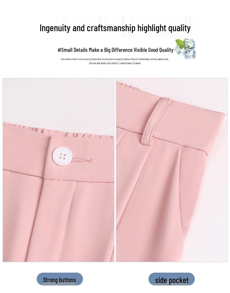 Dambyxor med hög midja, rosa isilke, vida ben - Sommar, tunn modell
