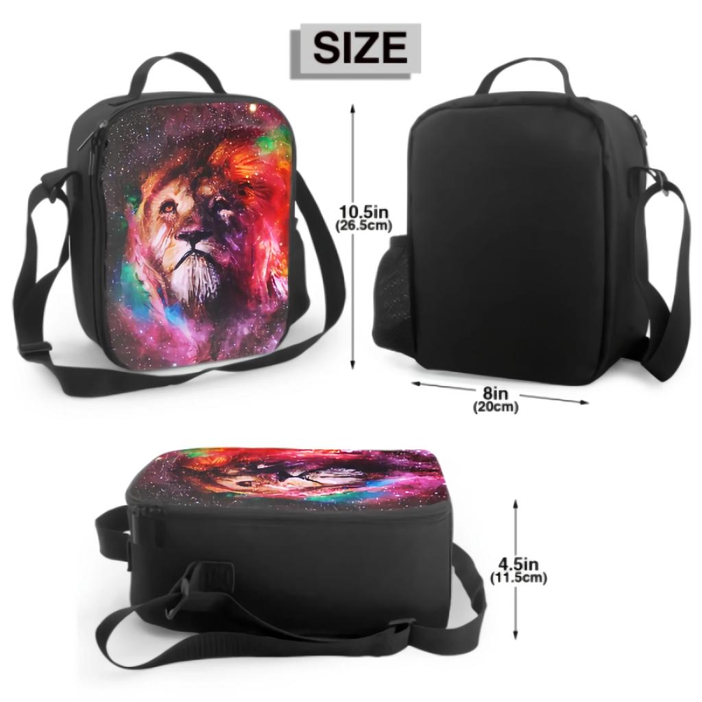 Galaxy Lion Insulated Lunch Box for Kids Leakproof Portable Lunch Bags with Adjustable Shoulder Strap Reusable Cooler Tote Bag