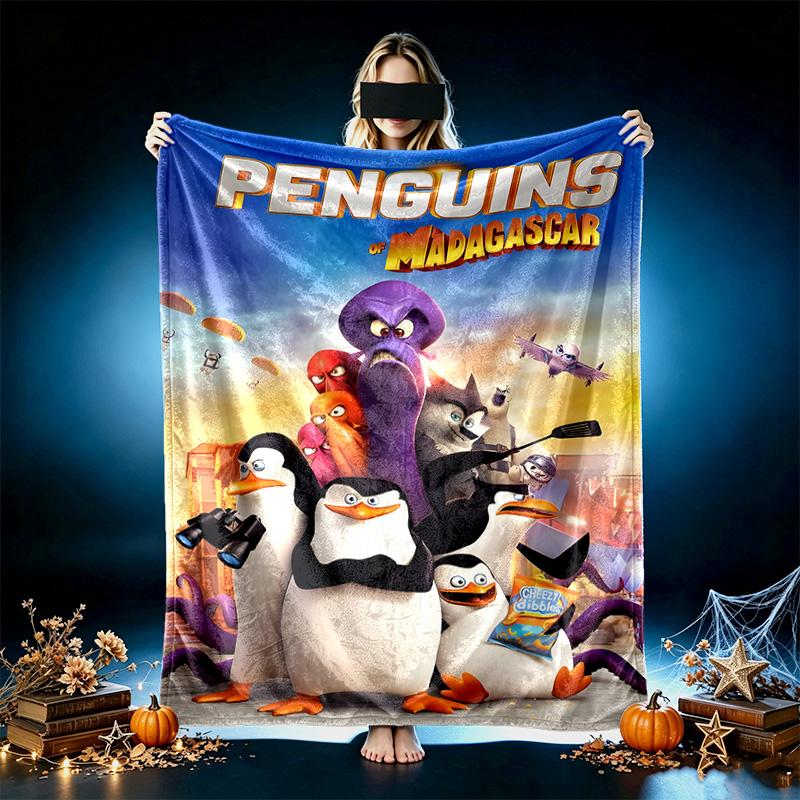 1pc Penguin Cartoon Crew Blanket, Cozy Valentine's Day Blanket, Multi-functional Nap Blanket Available Throughout the Four Seasons